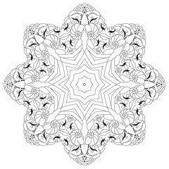 Hand drawn zentangle circular ornament for coloring page.
