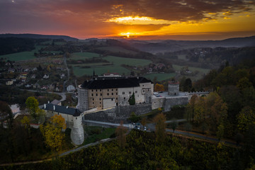 Fototapeta na wymiar Český Šternberk Castle is a Bohemian castle of the mid-13th century, located on the west side of the River Sazava overlooking the village with the same name of the Central