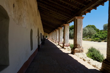 Fototapeta na wymiar portico in Spanish mission in California USA