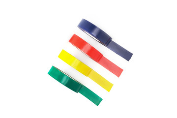 Set of sticky colorful electrical protection tape.