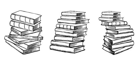 Books vector. Hand drawn illustration in sketch style