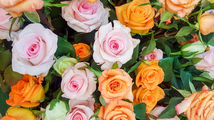 Obraz na płótnie Canvas Bunch of colorful roses flower bouquet texture