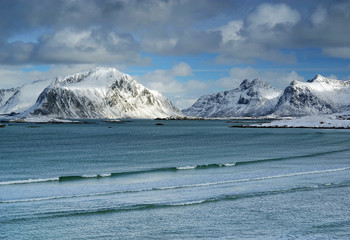 Sandbotnen winter landscape in Lofoten Archipelago, Norway