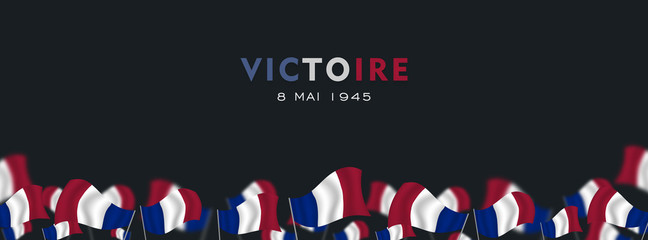 Jour de la Victoire France, 9 mai, English translation, (Victory Day in France, May 8),  fluttering france flag  vector illustration