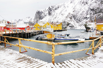 Nussfjord village, Lofoten Islands. Norway`s historic fishing village on the water, Europe