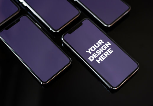 Smartphone Screen Mockup with Color-Filled Phone Screens On Black Background