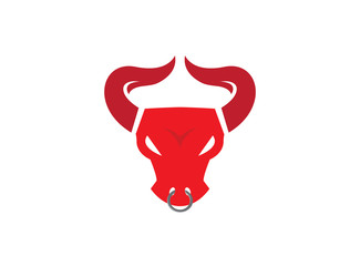 Bull head with big horns and angry toro face logo design illustration