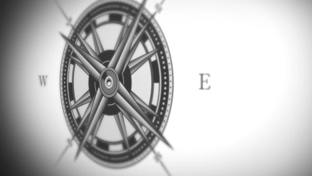 Compass Rose Animation Background Loop/ 4k animation of a black and white nautical compass rose on vintage old textured background