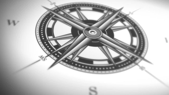 Compass Rose Animation Background Loop/ 4k animation of a black and white nautical compass rose on vintage old textured background
