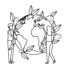couple with world planet earth and leafs