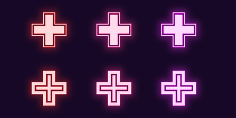 Fototapeta na wymiar Neon icon set of Medical Cross. Glowing sign