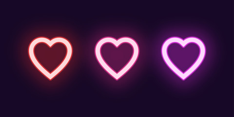 Neon icon set of Fashion heart. Glowing love