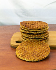 Tower of stroopwafels on a table