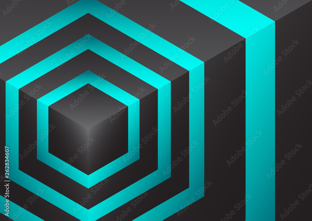 Poster abstract background isometric shape of hexagons and cubes.