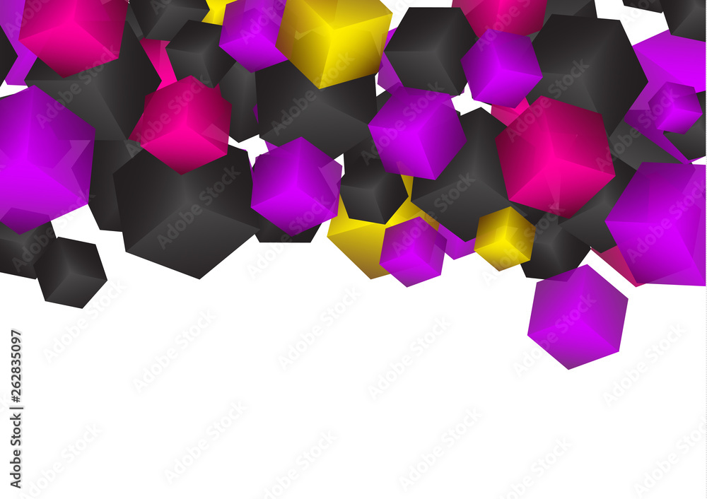Poster bright abstract background with randomly arranged multi-colored cubes.