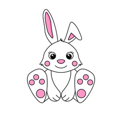 Cute cartoon baby bunny. hand drawn easter bunny vector illustration. Can be used for baby t-shirt print, fashion print design, kids wear, baby shower celebration greeting and invitation card.