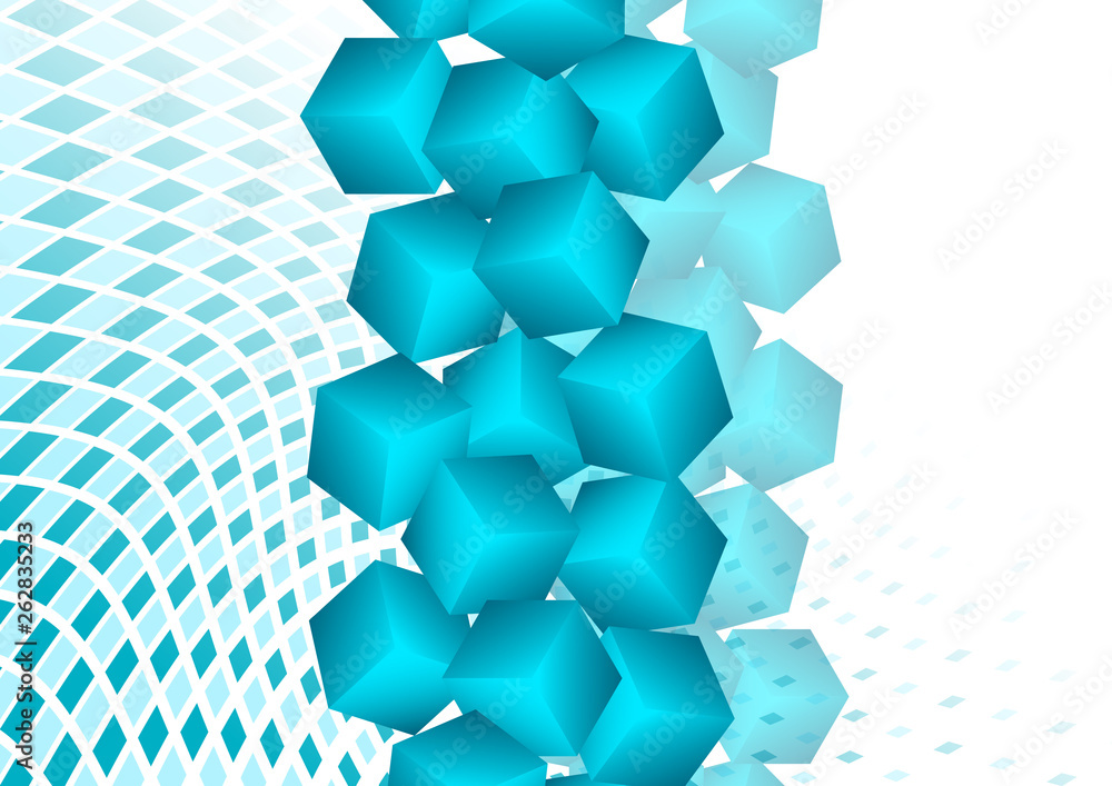 Poster bright abstract background with randomly arranged multi-colored cubes.