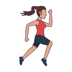 Fitness woman running sideview blue lines