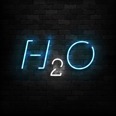 Vector realistic isolated neon sign of H2O logo for template decoration and layout covering on the wall background. Concept of water.