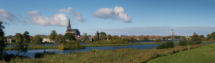 Fototapeta na wymiar City of Kampen Overijssel Netherlands. River IJssel panorama