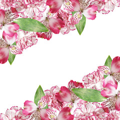 Beautiful floral background of alstroemeria and carnations. Isolated