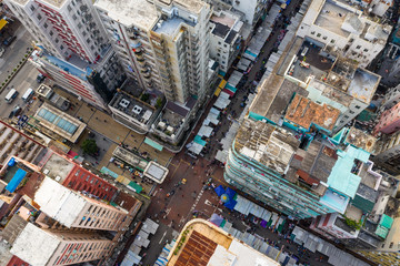 Fototapeta premium Top view of Hong Kong city, street market