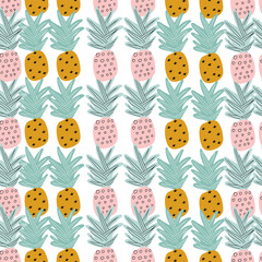Tropical seamless pattern with hand drawn pineapples. - 262838838