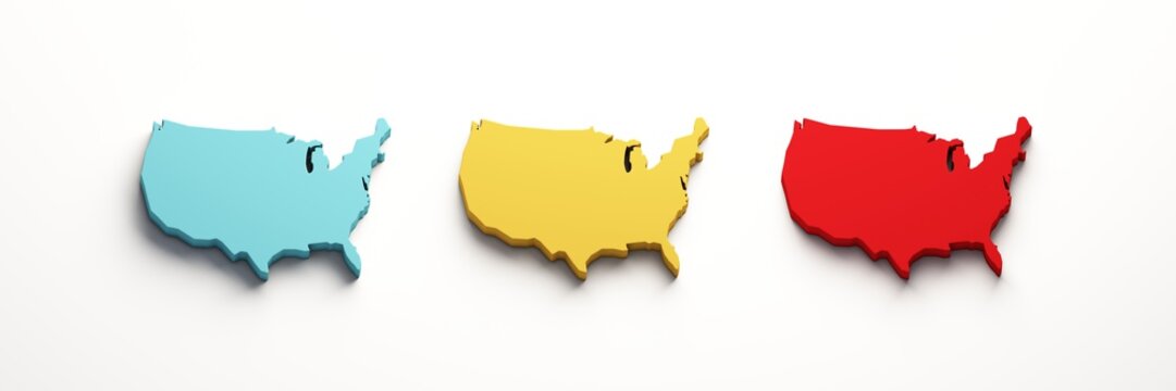 USA Color United States Maps . 3D Render Illustration