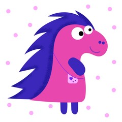 Fantasy character pink cartoon baby dinosaur for decoration design. Childish vector illustration. Kids, baby vector illustration. Wildlife cartoon character vector set. Cute flat dinosaur set.