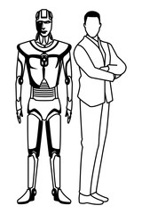 humanoid robot and businessman black and white