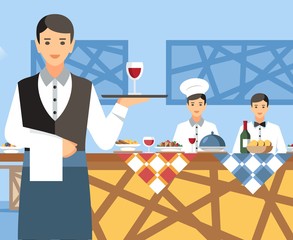 Waiter Holding Serving Tray Cartoon Character