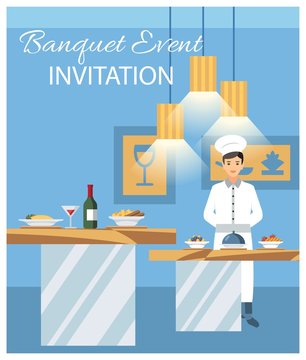 Banquet Event Invitation Flat Vector Illustration
