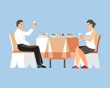 Couple Drinking Wine Flat Vector Illustration