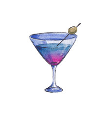 neon martini with olives