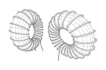 Toroidal Coil Inductor wireframe low poly mesh vector illustration