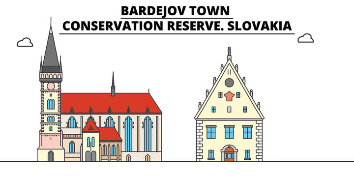 Slovakia , Bardejov Town, Conservation Reserve, flat landmarks vector illustration. Slovakia , Bardejov Town, Conservation Reserve line city with famous travel sights, design skyline. 
