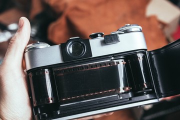 retro camera with 35 mm film.