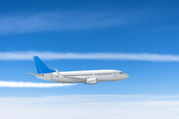 Fototapeta na wymiar Air to air view airplane flight in sky.