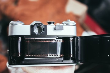 retro camera with 35 mm film.