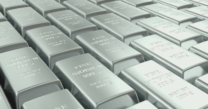 Niobium ingots background, loop animation. 3D rendering