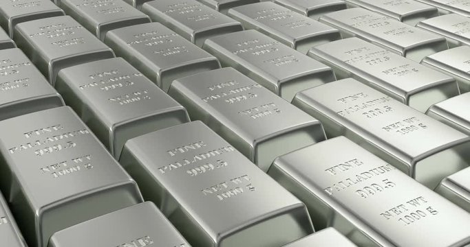 Palladium ingots background, loop animation. 3D rendering