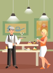 Hotel Buffet, Restaurant Flat Vector Illustration
