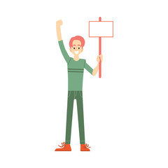Vector happy man holding blank placard above head
