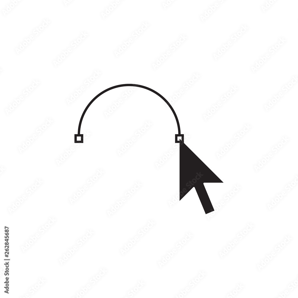 Poster pen tool. vector computer graphics. the curve control points. black path with mouse cursor. vector i