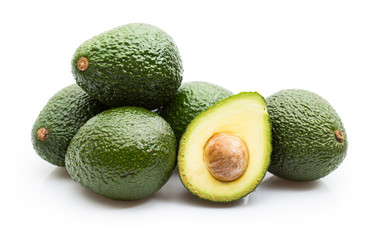 Fresh organic avocado isolated on white background