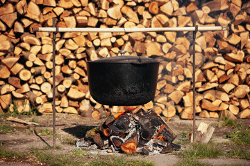  Food in a cauldron on fire