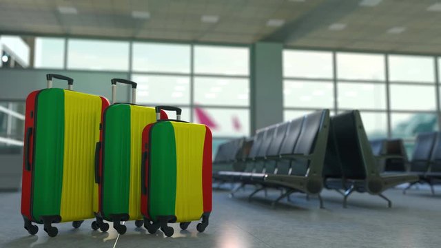 Travel suitcases with flag of Bolivia. Bolivian tourism conceptual animation