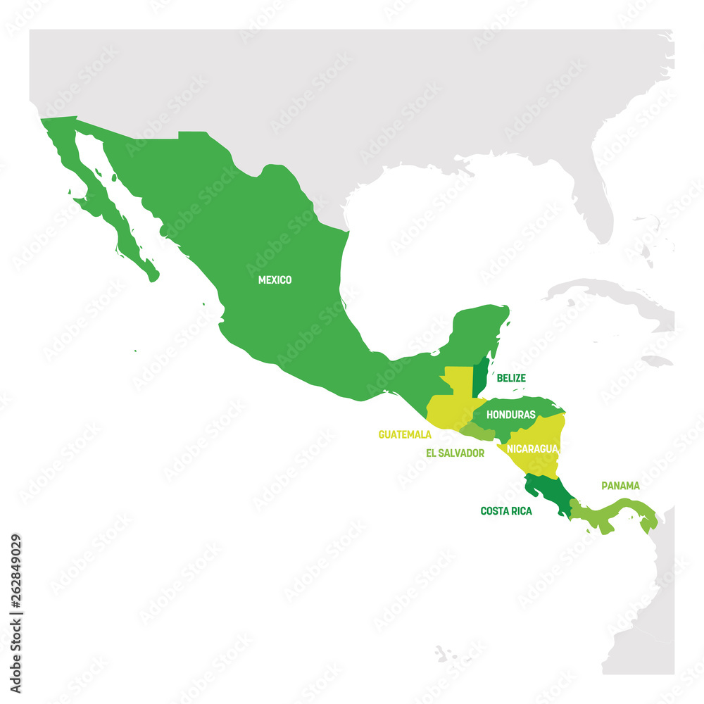 Poster central america region. map of countries in central part of america. vector illustration