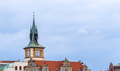 Red tile roof and clock tower