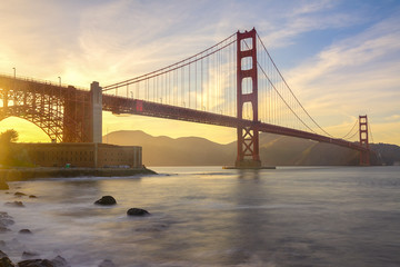 Fototapeta na wymiar Golden Gate Bridge at sunset, San Francisco, California, Usa